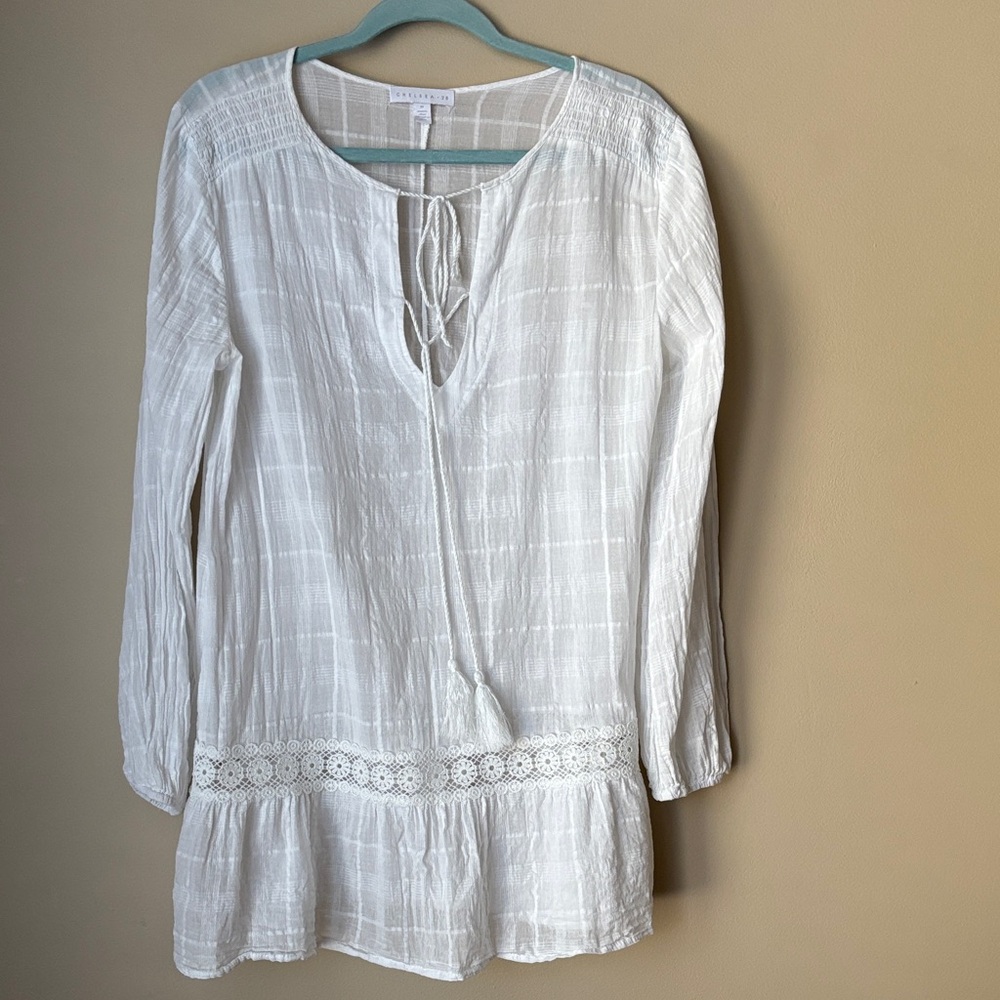 Chelsea28 Women’s Coverup White Lace Trim Swimsuit dress - Medium